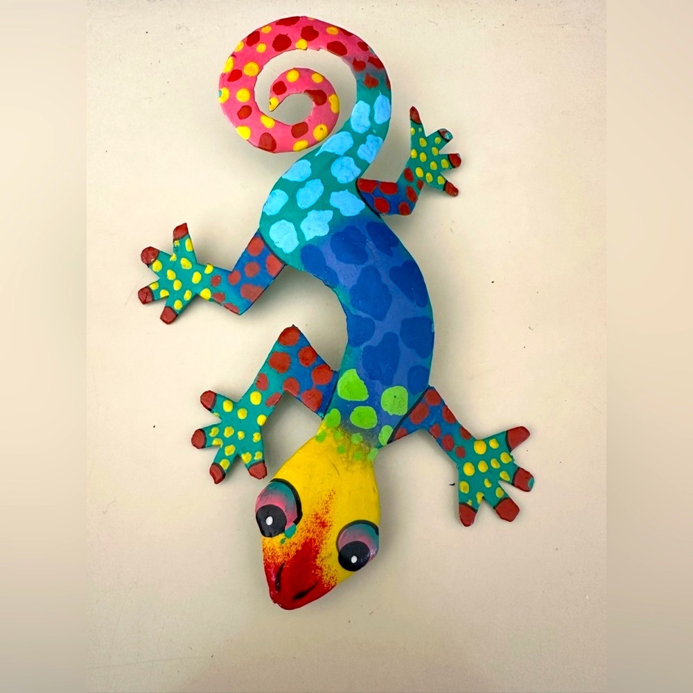 Artisan Handmade Haiti Gecko Lizard Metal Sculpture Steel Drum Folk Art OOAK HTF
